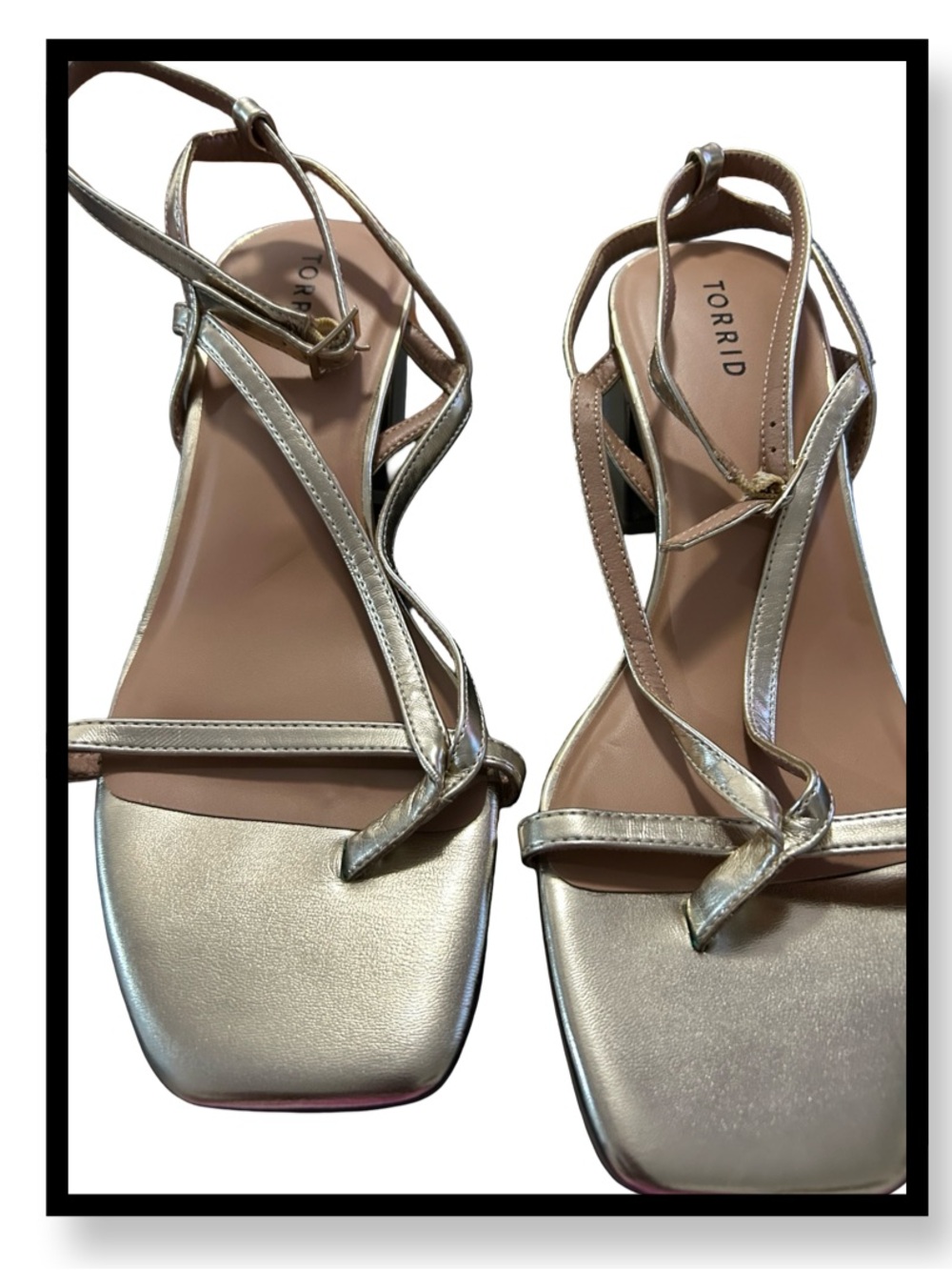 torrid Metallic Gold Strappy Square-Toe Heeled Sandals
